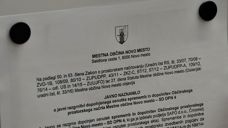   Javno naznanilo o javni razgrnitvi in javni obravnavi dopolnjenega osnutka sprememb in dopolnitev občinskega lokacijskega načrta Gabrje-1