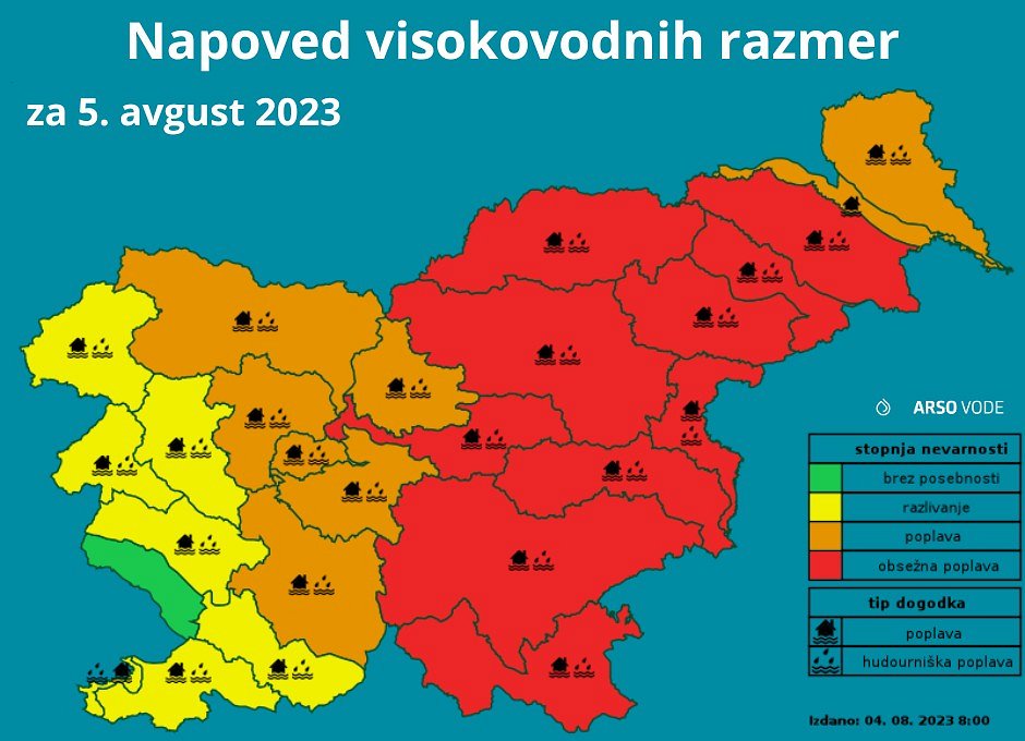 Slovenija - napoved visokovodnih razmer - 5.8.