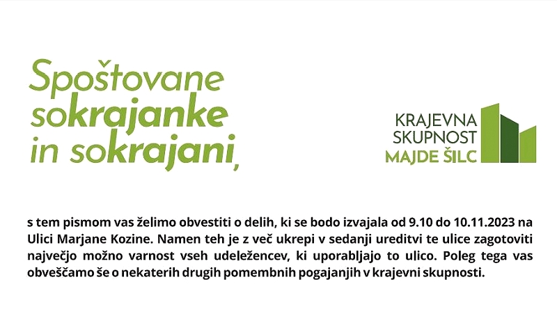  OBVESTILO ZA KRAJANE