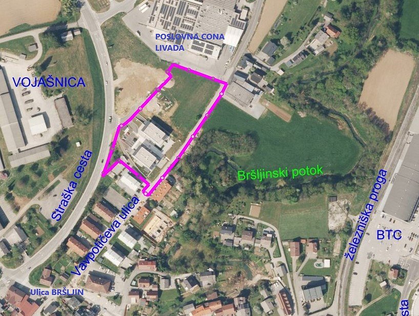 zemljevid območja Javna razgrnitev dopolnjenega osnutka občinskega podrobnega prostorskega načrta Vavpotičeva v Novem mestu