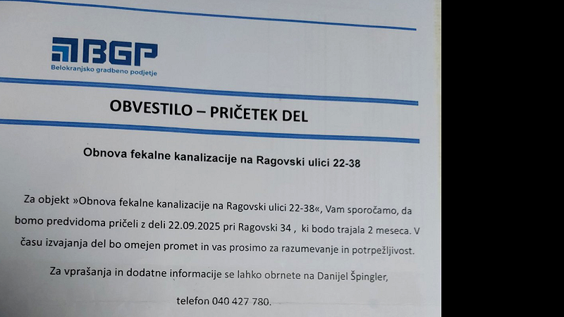  Obnova fekalne kanalizacije na Ragovski ulici 22-38