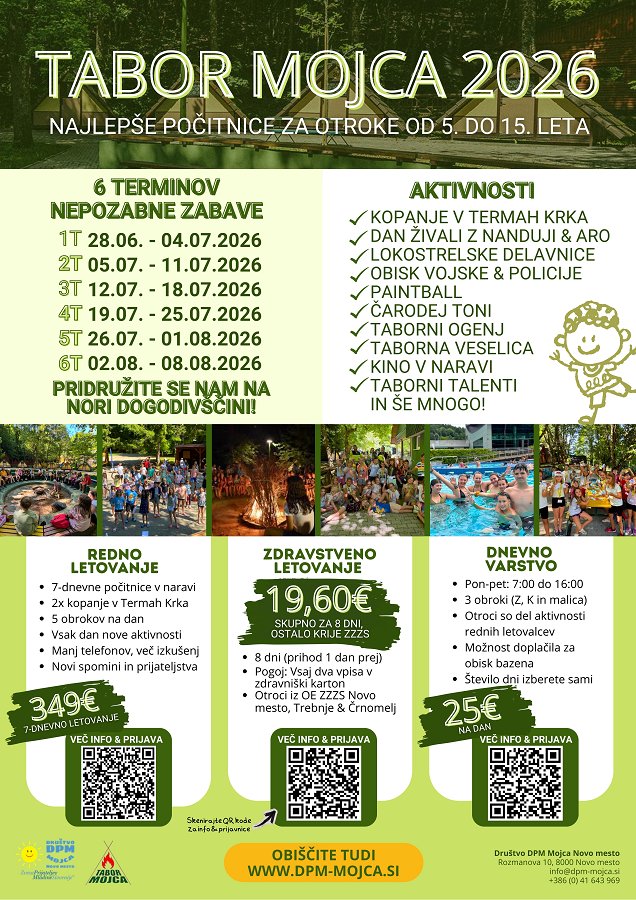 Predstavitev letovanj na Taboru Mojca 2026. Vabljeni, da se nam pridružite na nepozabni poletni dogodivščini!
