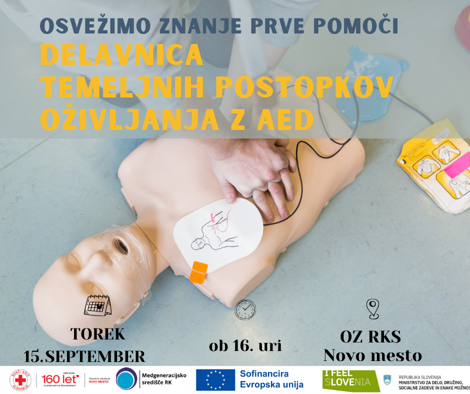 Na fotografiji je plakat z vabilom na delavnico prve pomoči Na fotografiji je plakat z vabilom na delavnico prve pomoči